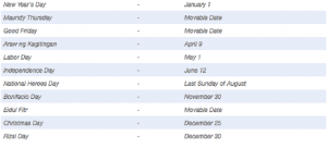 2021 Philippine Holidays - Law Firm in Metro Manila, Philippines